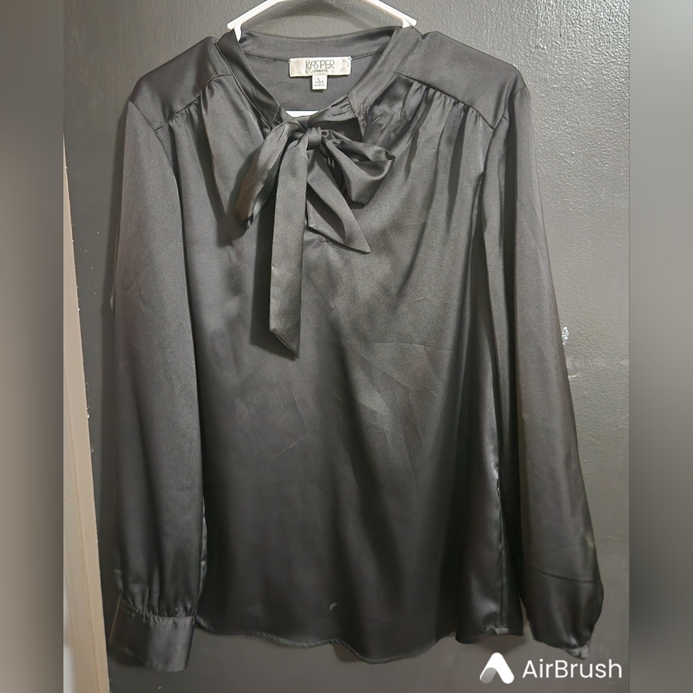 Black Bowtie Blouse by Kasper.  Size Large. NWOT. Great Condition.